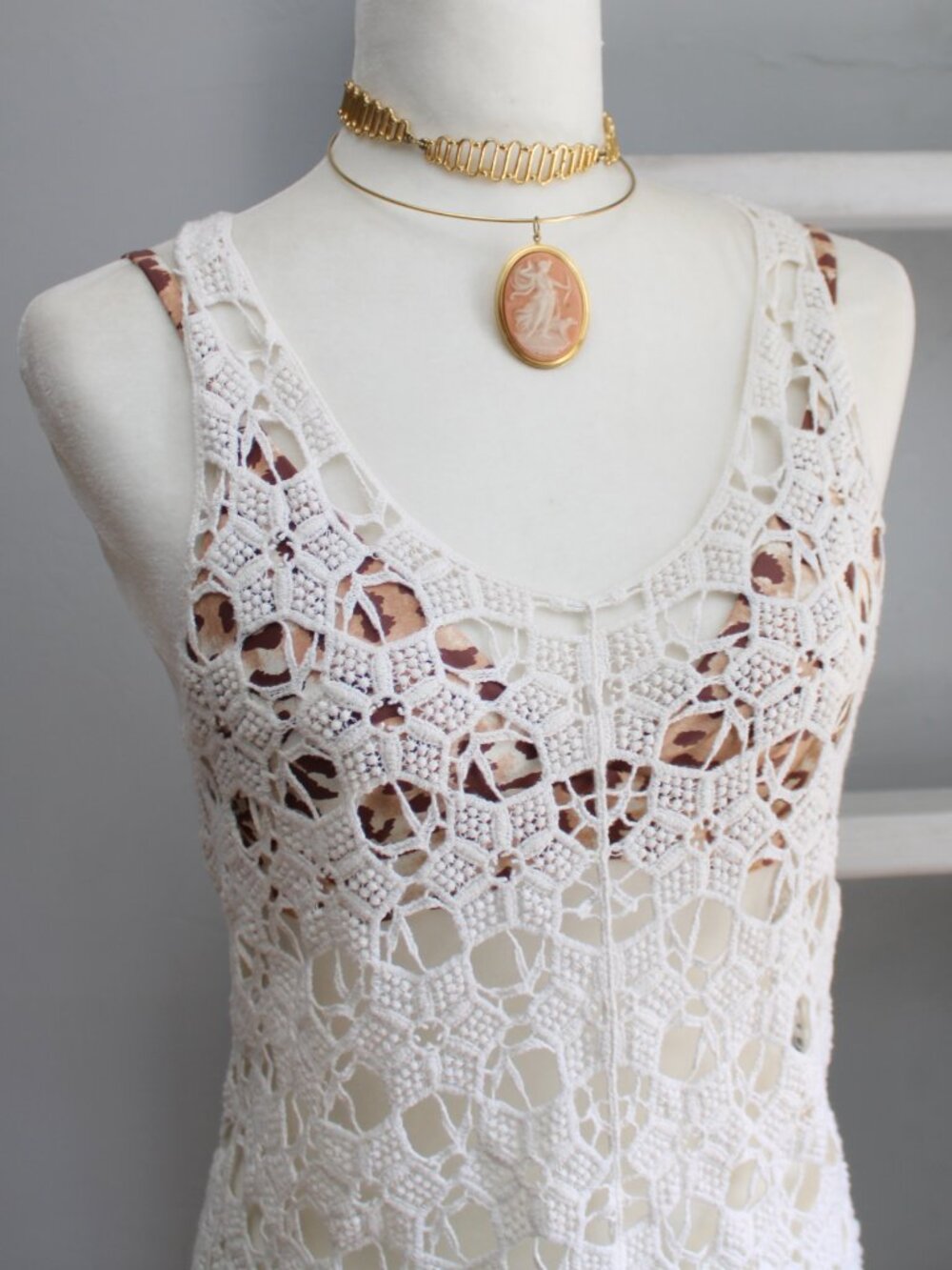 Kenar Cream Color Open Crochet Knit Tank Top Boho Festival Cottage Size Medium - Picture 3 of 5